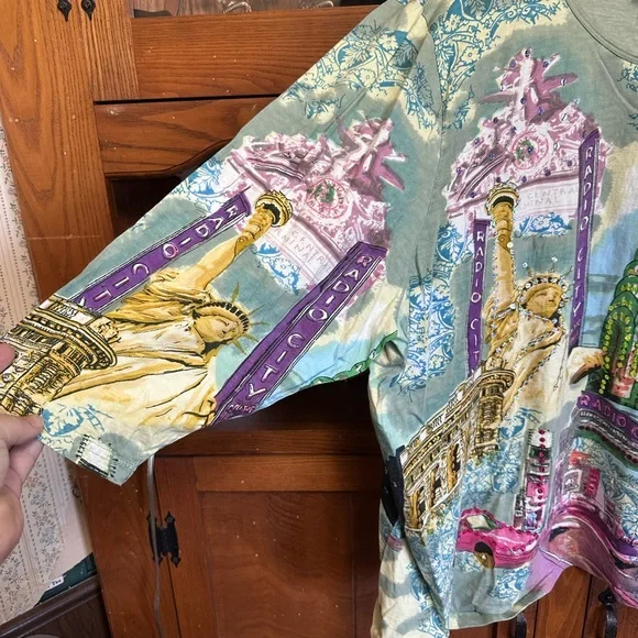 Vintage Y2K Womens XL New York Cityscape Beaded Embellished 3/4 Sleeve Top Shirt - Picture 4 of 5